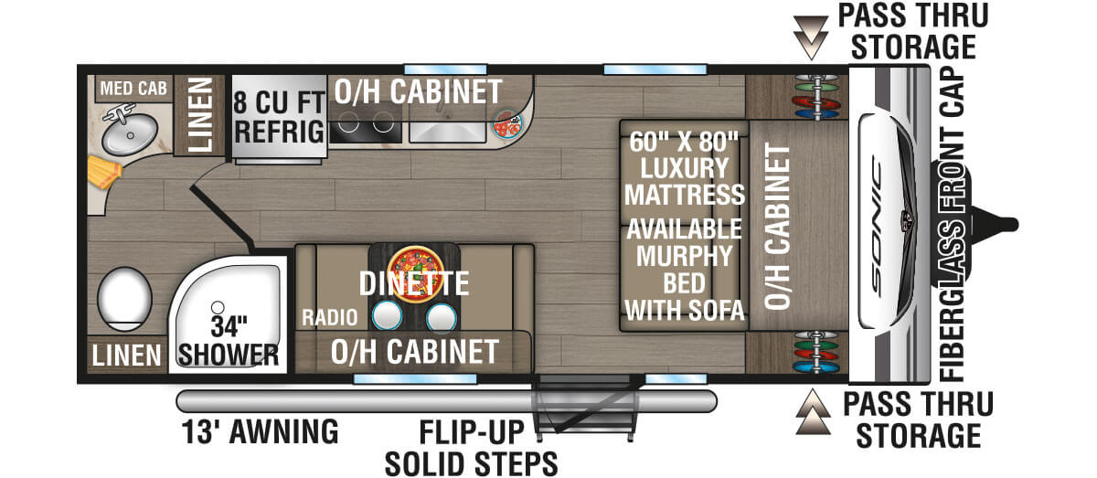 2025 Venture RV Sonic SN190VRB Travel Trailer Floorplan