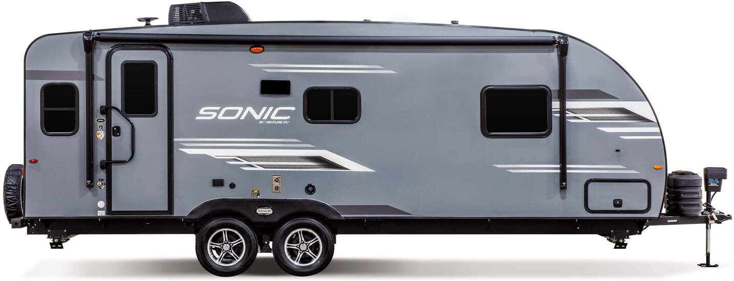 2024 Venture RV Sonic SN231VRL Travel Trailer Exterior High Gloss Aztec Grey Fiberglass