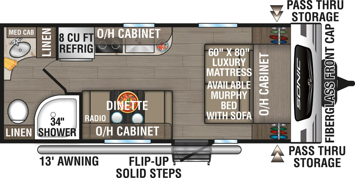 2024 Venture RV Sonic Lite SN190VRB Travel Trailer Floorplan