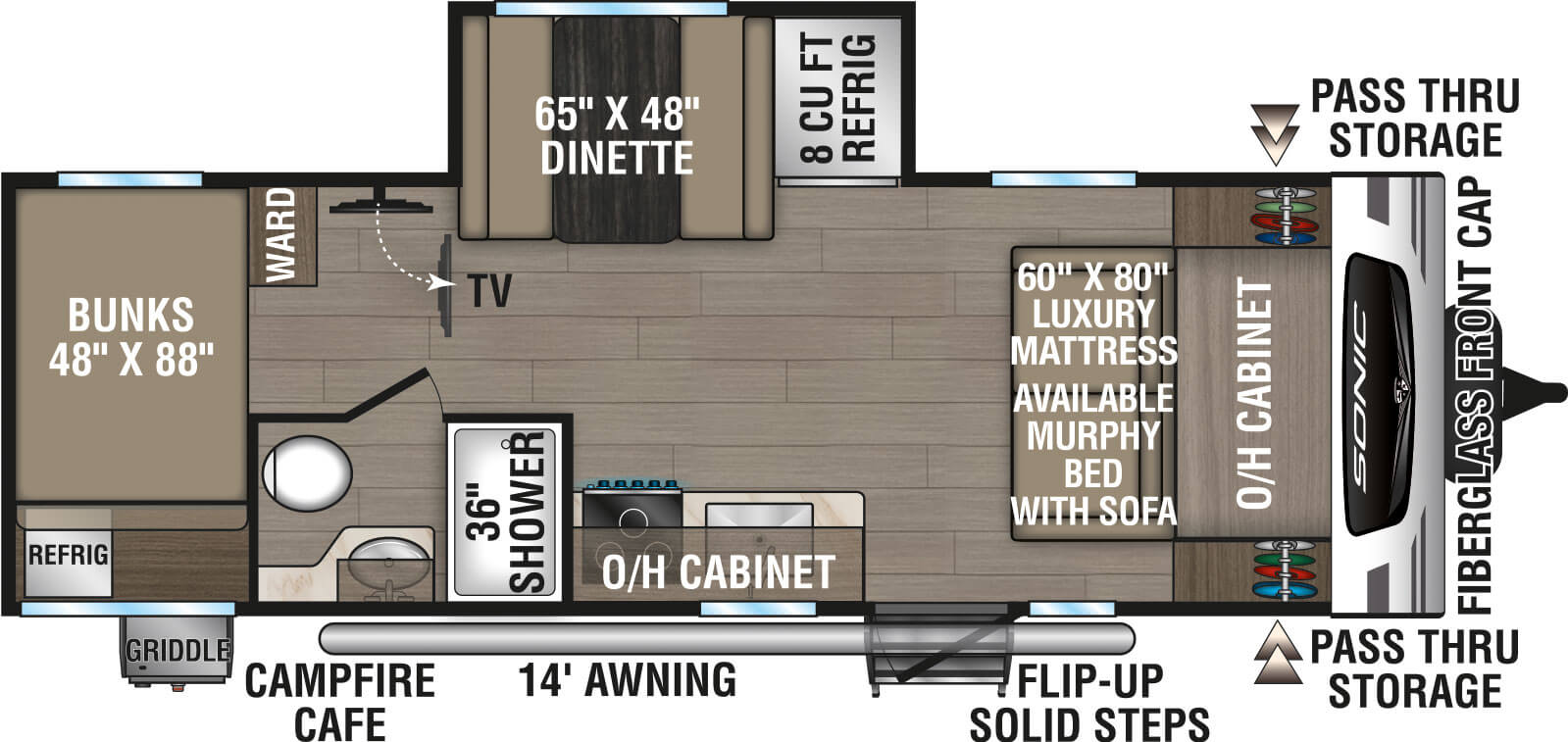 2024 Venture RV Sonic SN211VDB Travel Trailer Floorplan