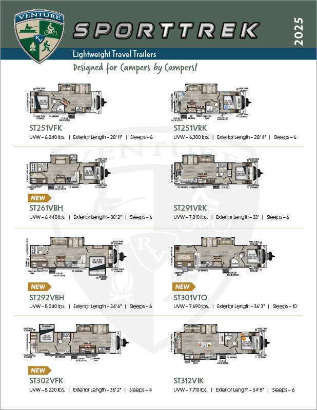 2025 Venture RV SportTrek Lightweight Travel Trailers Floorplan Flyer