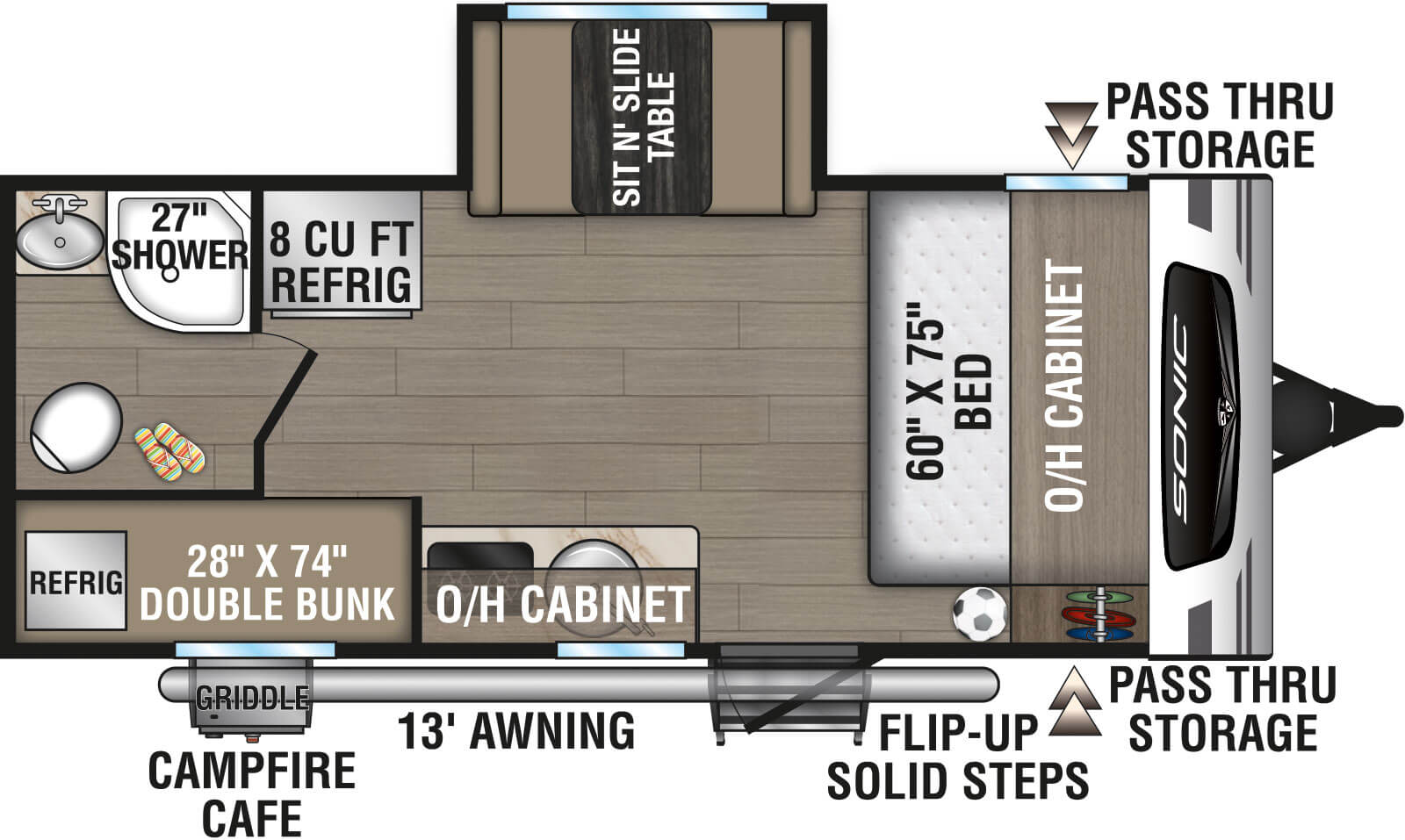 2025 Venture RV Sonic Lite SL169VUD Travel Trailer Floorplan