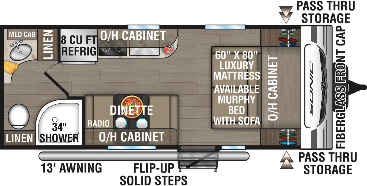 2025 Venture RV Sonic Lite SN190VRB Travel Trailer Floorplan