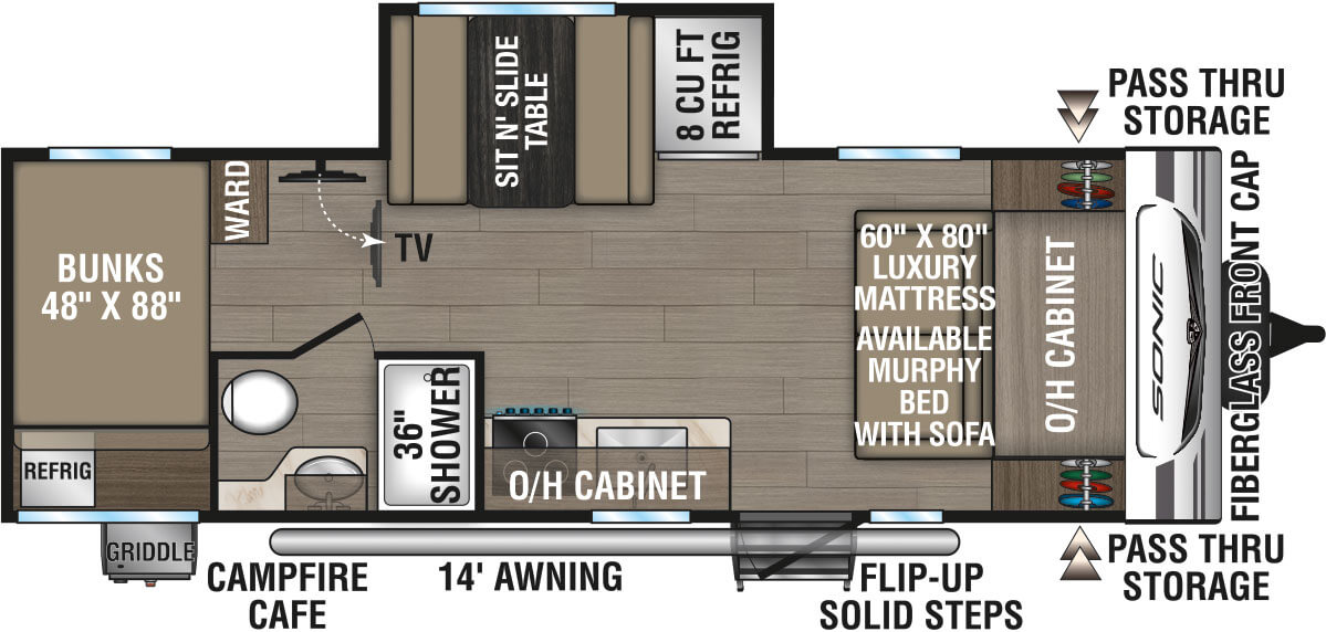 2025 Venture RV Sonic Lite SN211VDB Travel Trailer Floorplan